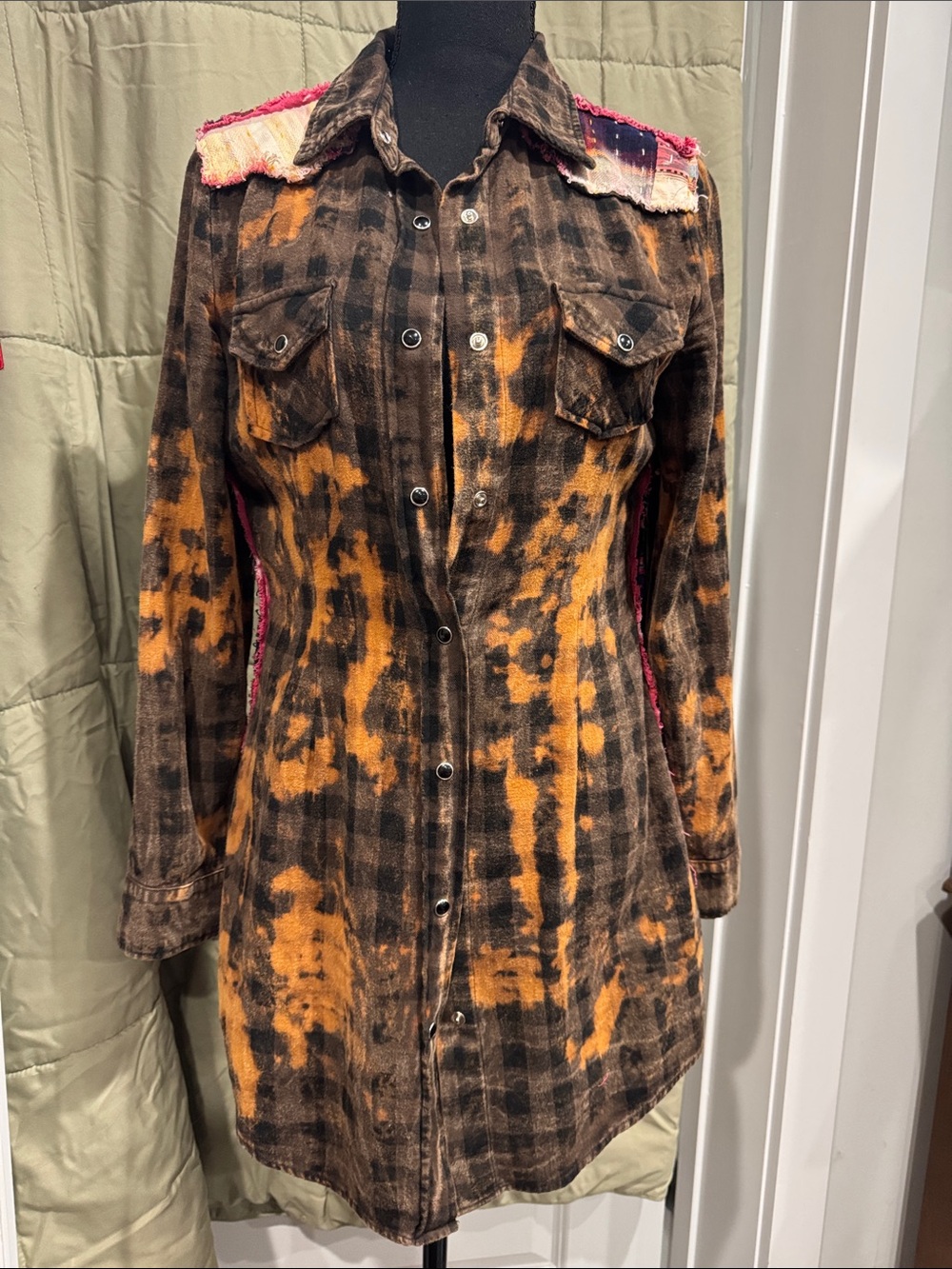 Womens Brown Patchwork Button up Shirt